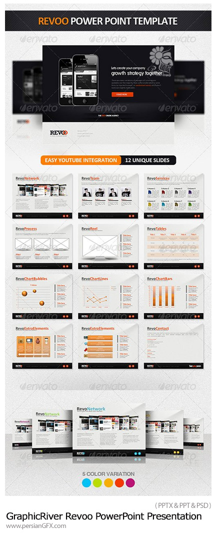 دانلود مجموعه قالب های آماده تجاری پاورپوینت از گرافیک ریور - GraphicRiver Revoo PowerPoint Presentation Template