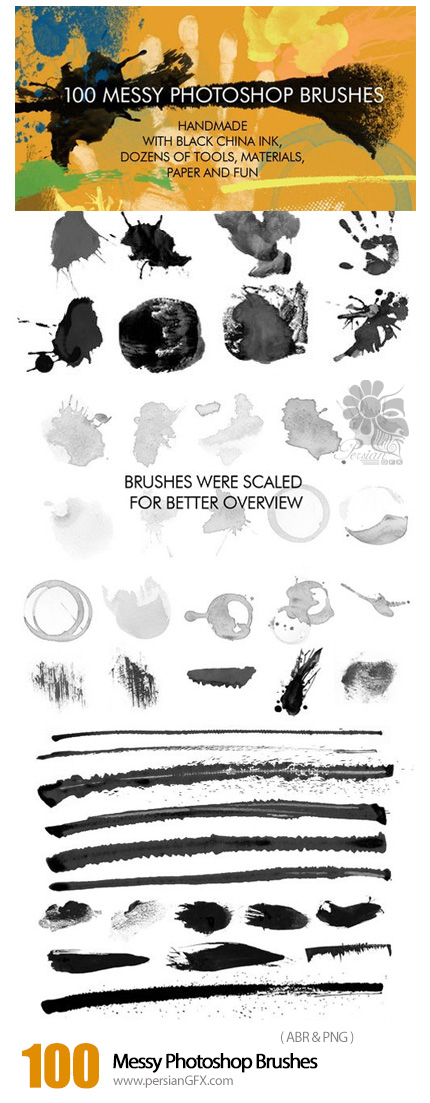 دانلود براش فتوشاپ لکه و اثرات کثیف - CM 100 Messy Photoshop Brushes