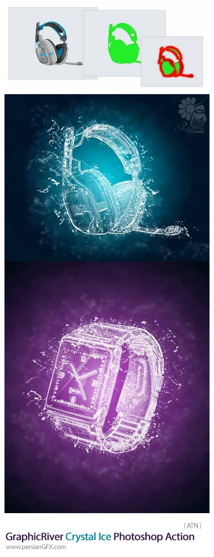 دانلود اکشن فتوشاپ ایجاد افکت یخ کریستالی بر روی تصاویر از گرافیک ریور - GraphicRiver Crystal Ice Photoshop Action