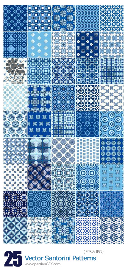 دانلود تصاویر وکتور پترن با طرح های سانتورینی - Vector Santorini Patterns