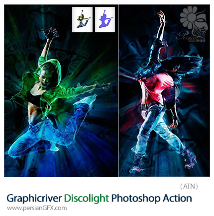 دانلود اکشن فتوشاپ ایجاد افکت رقص نور بر روی تصاویر از گرافیک ریور - Graphicriver Discolight Photoshop Action