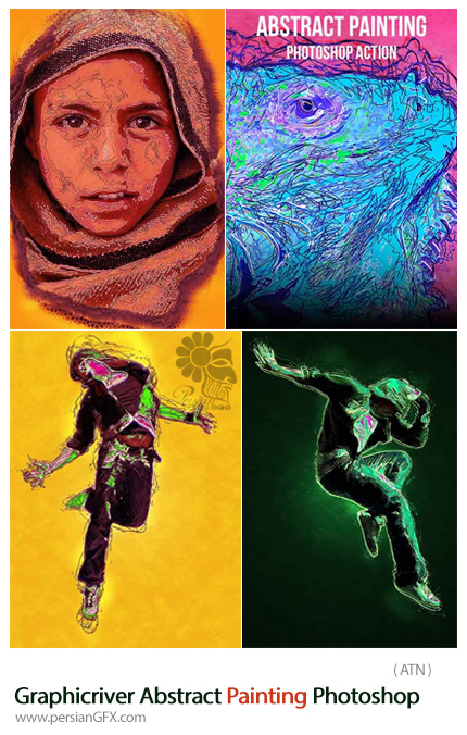 دانلود اکشن فتوشاپ ایجاد افکت نقاشی انتزاعی بر روی تصاویر از گرافیک ریور - Graphicriver Abstract Painting Photoshop Action