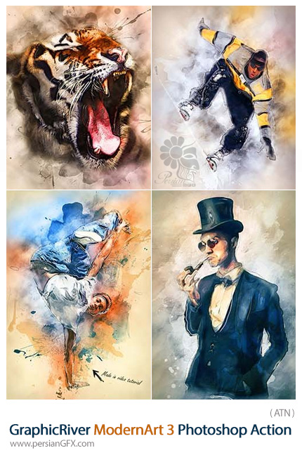 دانلود اکشن فتوشاپ ایجاد اثر هنری بر روی تصاویر از گرافیک ریور - GraphicRiver ModernArt 3 Photoshop Action