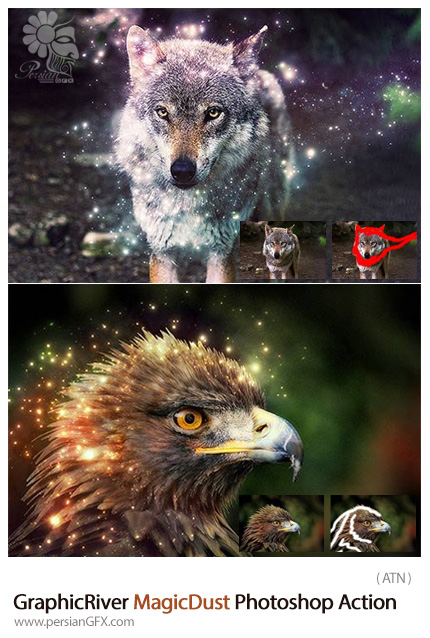 دانلود اکشن فتوشاپ ایجاد افکت گرد و غبار جادویی بر روی تصاویر از گرافیک ریور - GraphicRiver MagicDust Photoshop Action