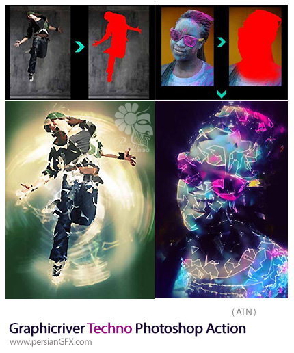 دانلود اکشن فتوشاپ ایجاد افکت تکنولوژی و فناوری بر روی تصاویر از گرافیک ریور - Graphicriver Techno Photoshop Action