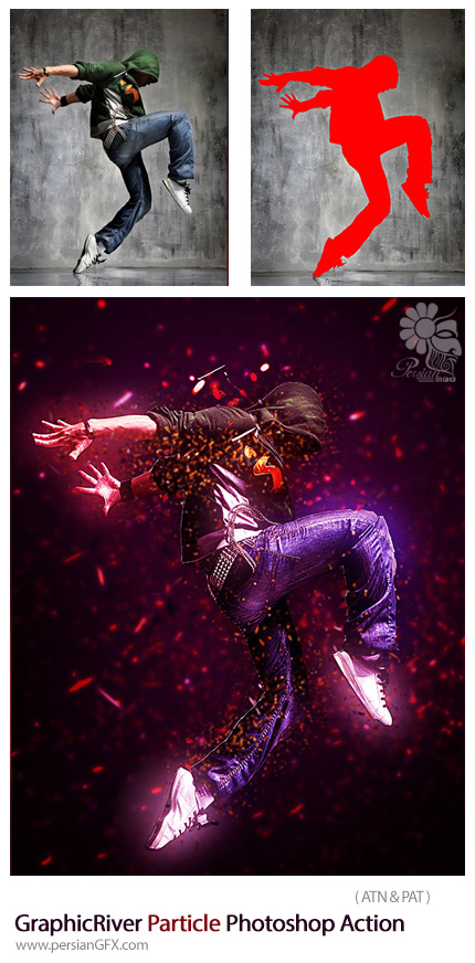 دانلود اکشن فتوشاپ ایجاد افکت ذرات متنوع بر روی تصاویر از گرافیک ریور - GraphicRiver Particle Photoshop Action