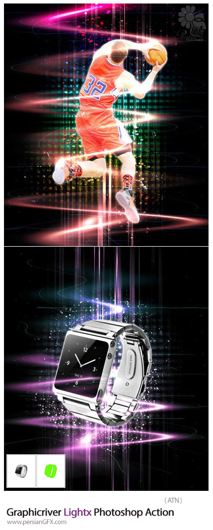 دانلود اکشن فتوشاپ ایجاد افکت خطوط نورانی درخشان بر روی تصاویر از گرافیک ریور - Graphicriver Lightx Photoshop Action
