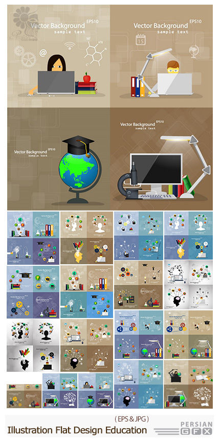 دانلود تصاویر وکتور عناصر طراحی اینفوگرافیکی تخت تحصیلات - Vector Illustration Flat Design Concepts Of Education