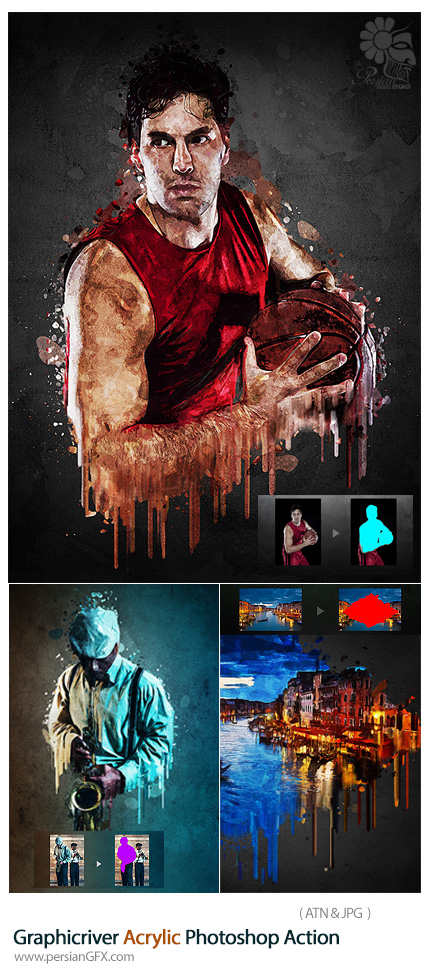 دانلود اکشن فتوشاپ ایجاد افکت نقاشی اکرلیک زیبا بر روی تصاویر از گرافیک ریور - Graphicriver Acrylic Photoshop Action