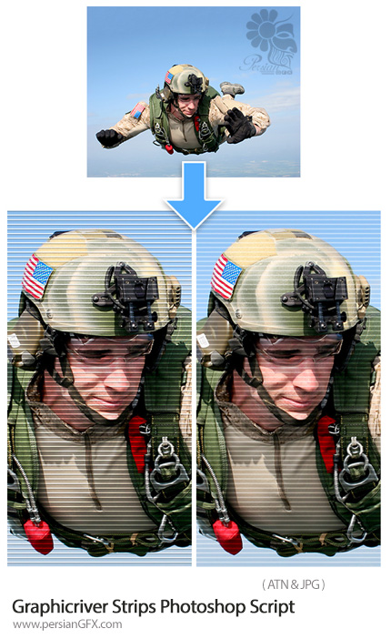 دانلود اکشن فتوشاپ ایجاد خطوط راه راه بر روی تصاویر از گرافیک ریور - Graphicriver Strips Photoshop Script