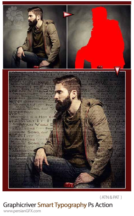 دانلود اکشن فتوشاپ ایجاد افکت تایپوگرافی هوشمند بر روی تصاویر از گرافیک ریور - Graphicriver Smart Typography Ps Action