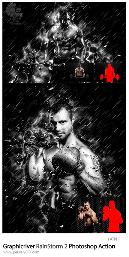 دانلود اکشن فتوشاپ ایجاد افکت رگبار بر روی تصاویر از گرافیک ریور - Graphicriver RainStorm 2 Photoshop Action