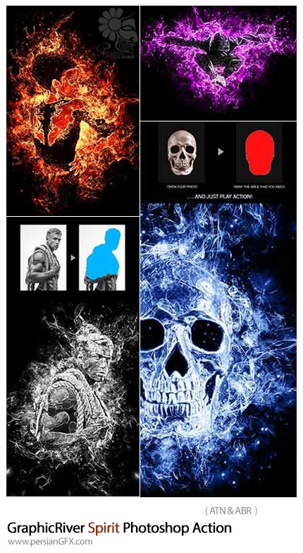 دانلود اکشن فتوشاپ ایجاد افکت آب و آتش و مواد مذاب بر روی تصاویر از گرافیک ریور - GraphicRiver Spirit Photoshop Action