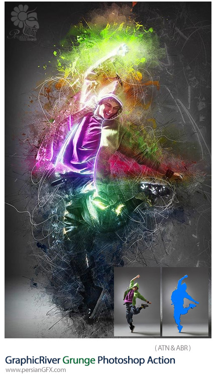 دانلود اکشن فتوشاپ ایجاد افکت گرانج بر روی تصاویر از گرافیک ریور - GraphicRiver Grunge Photoshop Action
