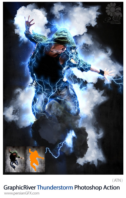 دانلود اکشن فتوشاپ ایجاد افکت توفان رعد و برق از گرافیک ریور - GraphicRiver Thunderstorm Photoshop Action
