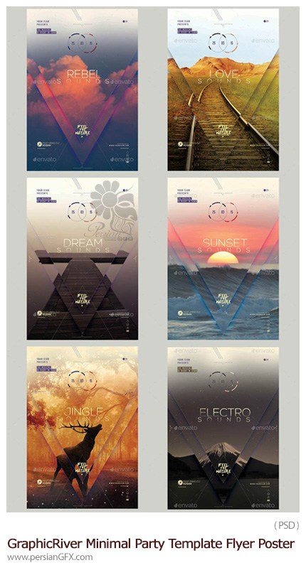 دانلود تصاویر لایه باز قالب های آماده پوستر و فلایر های فانتزی از گرافیک ریور - GraphicRiver Minimal Party Template PSD Flyer Poster