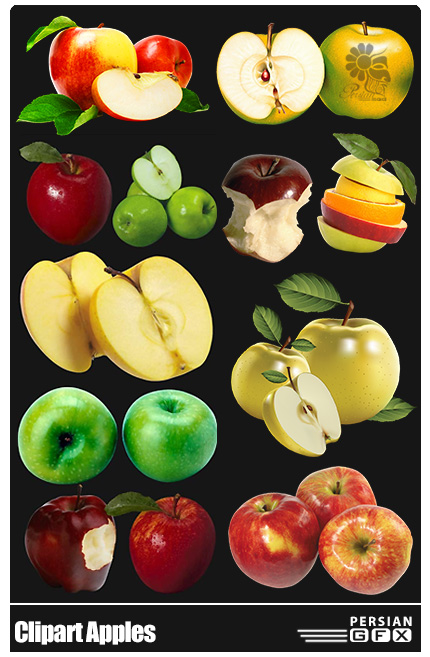 دانلود کلیپ آرت سیب، سیب سبز، سیب قرمز، سیب زرد - Clipart Apples
