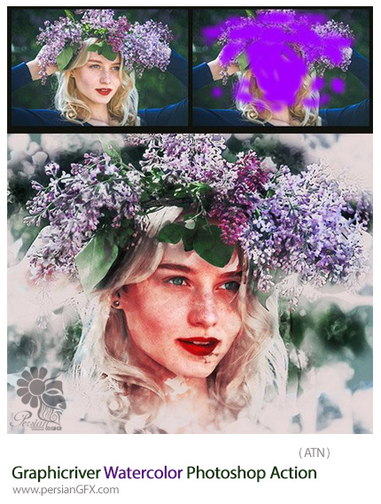دانلود اکشن فتوشاپ ایجاد افکت آبرنگی بر روی تصاویر از گرافیک ریور - Graphicriver Watercolor Photoshop Action