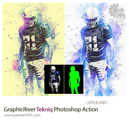 دانلود اکشن فتوشاپ ایجاد افکت انتزاعی بر روی تصاویر از گرافیک ریور - GraphicRiver Tekniq Photoshop Action