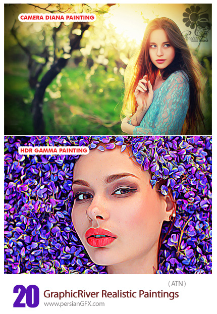 دانلود اکشن فتوشاپ ایجاد افکت نقاشی واقعی بر روی تصاویر از گرافیک ریور - GraphicRiver 20 Realistic Paintings Photoshop Action