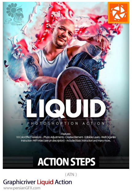 دانلود اکشن فتوشاپ ایجاد افکت مایعات سیال بر روی تصاویر از گرافیک ریور - Graphicriver Liquid Action