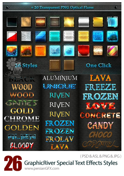 دانلود مجموعه تصاویر لایه باز استایل با افکت های متنوع از گرافیک ریور - GraphicRiver Special Text Effects Styles