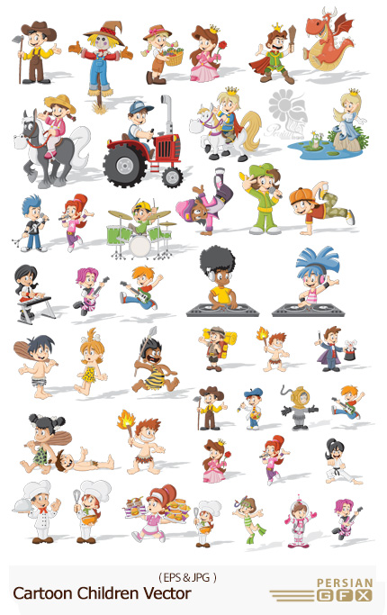 دانلود تصاویر وکتور کارتونی کودکان - Cartoon Children Vector