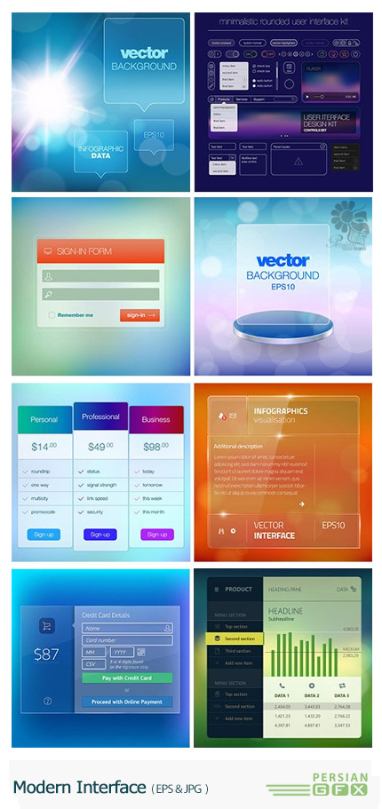 دانلود تصاویر وکتور قالب آماده نمایشگرهای مدرن - Modern Interface