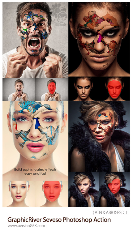دانلود اکشن فتوشاپ ایجاد افکت های انتزاعی بر روی صورت از گرافیک ریور - GraphicRiver Seveso Photoshop Action