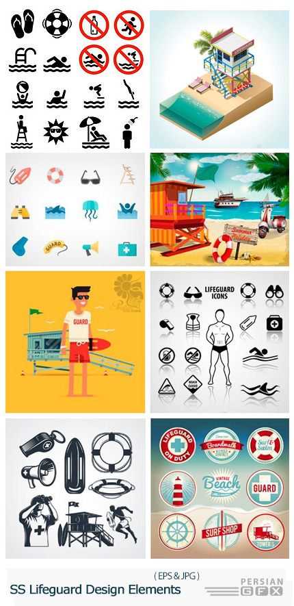 دانلود تصاویر وکتور غریق نجات، وسایل غریق نجات از شاتر استوک - Amazing Shutterstock Lifeguard Design Elements