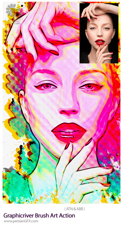دانلود اکشن فتوشاپ ایجاد براش رنگی بر روی تصاویر از گرافیک ریور - Graphicriver Brush Art Action