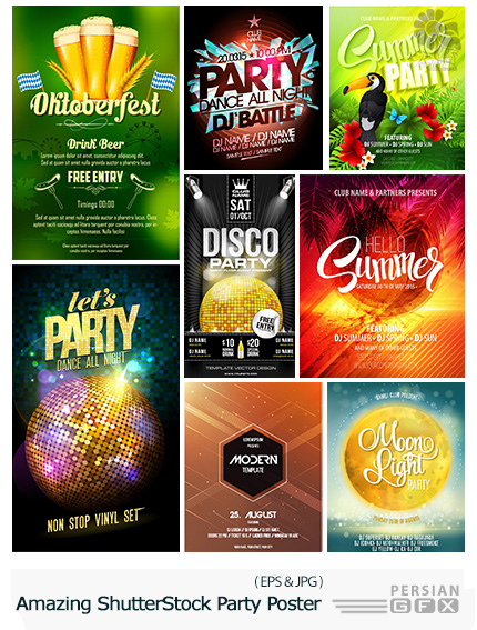 دانلود تصاویر وکتور پوسترهای فانتزی مهمانی از شاتر استوک - Amazing ShutterStock Party Poster
