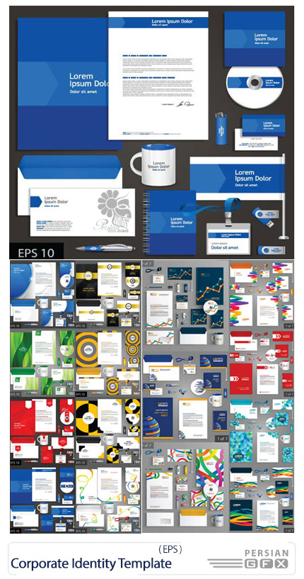 دانلود تصاویر وکتور ست اداری، کارت ویزیت، سربرگ، بروشور و ... - Corporate Identity Template