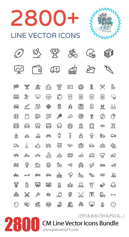 دانلود بیش از 2800 تصویر وکتور آیکون های خطی متنوع - CM 2800 Line Vector Icons Bundle