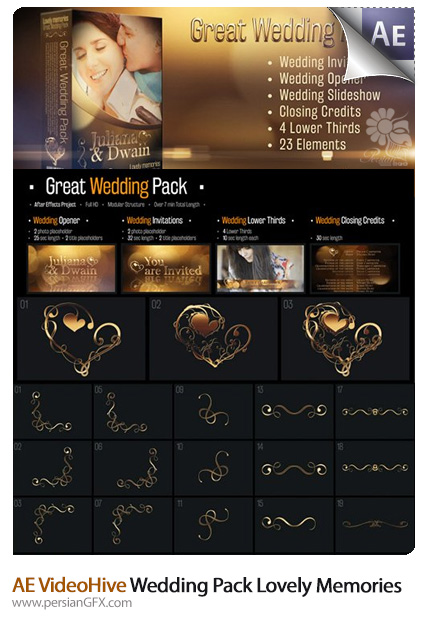 دانلود پروژه آماده افترافکت - عناصر تزئینی جشن عروسی از ویدئوهایو - AE VideoHive Wedding Pack Lovely Memories
