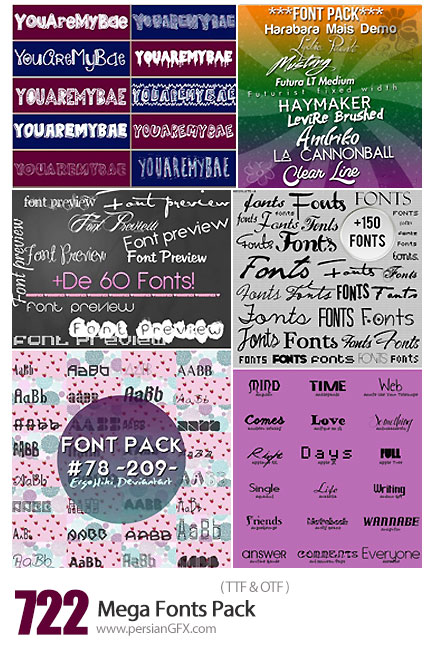دانلود مجموعه فونت های انگلیسی متنوع - Mega 722 Fonts Pack