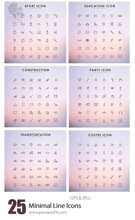 دانلود تصاویر وکتور آیکون های متنوع - Minimal Line Icons