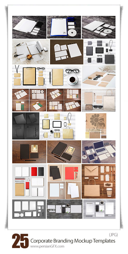 دانلود تصاویر با کیفیت قالب آماده ست اداری، بنر، کاتالوگ، دی وی دی، سربرگ و ... - Corporate Branding Mockup Templates For your Company