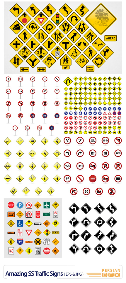 دانلود تصاویر وکتور علائم راهنمایی و رانندگی از شاتر استوک - Amazing ShutterStock Traffic Signs