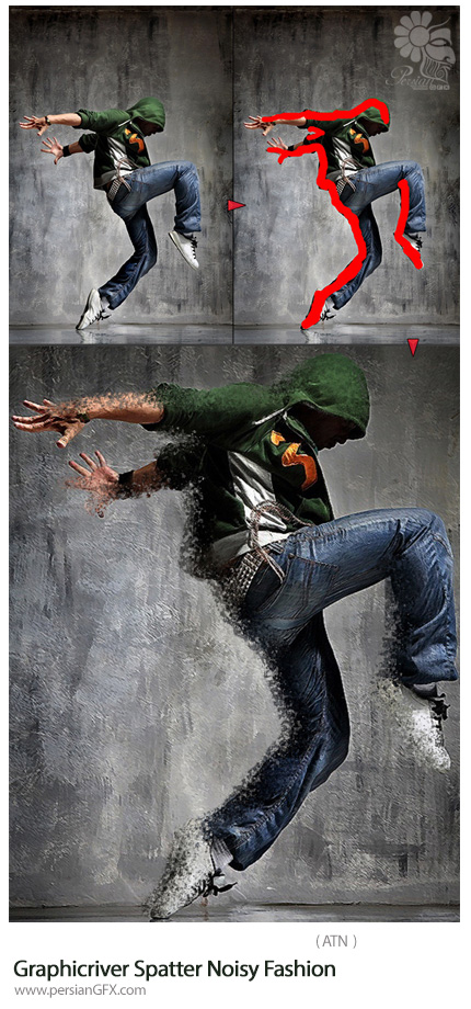دانلود اکشن فتوشاپ ایجاد افکت نویزدار فشن بر روی تصاویر از گرافیک ریور - Graphicriver Spatter Noisy Fashion