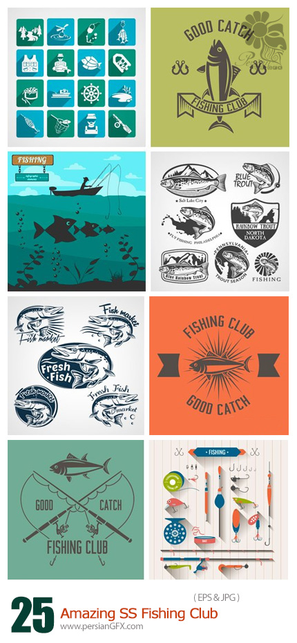 دانلود تصاویر وکتور ماهیگیری، تجهیزات ماهیگیری از شاتر استوک - Amazing ShutterStock Fishing Club