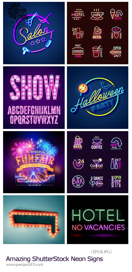دانلود تصاویر وکتور عناصر طراحی نئونی از شاتر استوک - Amazing ShutterStock Neon Signs