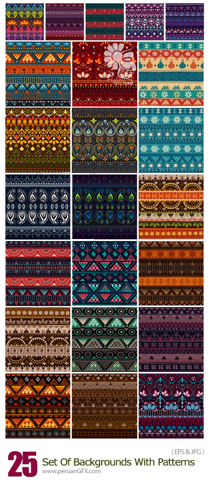 تصاویر تصاویر وکتور پس زمینه با پترن های متنوع - Set Of Vector Backgrounds With Different Patterns
