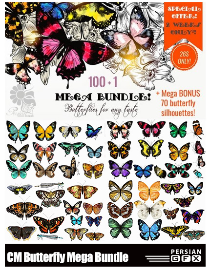دانلود 101 تصویر کلیپ آرت پروانه های متنوع - CM 101 Very Bright Butterfly Mega Bundle