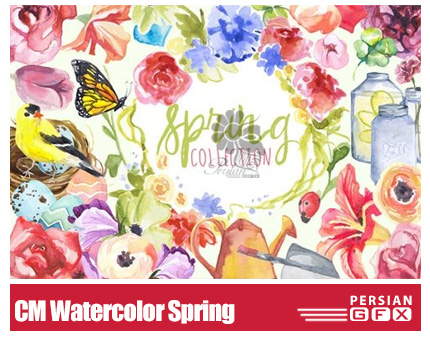 دانلود تصاویر کلیپ آرت عناصر طراحی آبرنگی، پرنده، گل، روبان و ... - CM Watercolor Spring Collection
