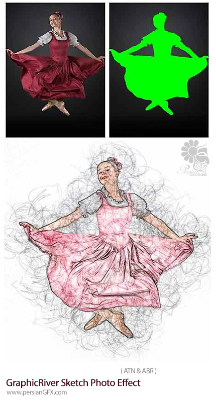 دانلود اکشن فتوشاپ تبدیل تصاویر به طرح اولیه از گرافیک ریور - GraphicRiver Sketch Photo Effect