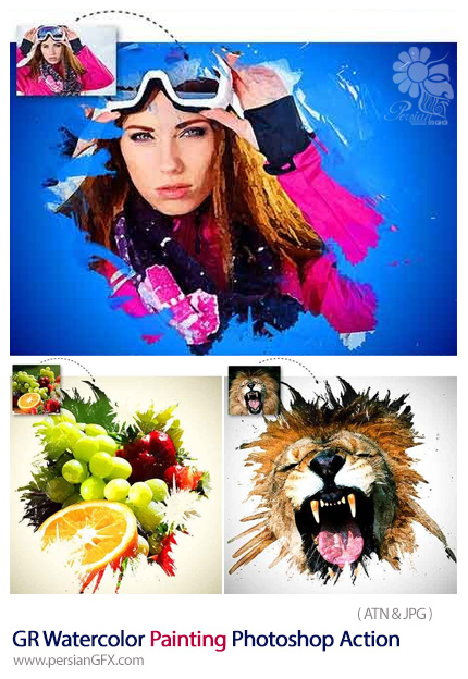 دانلود اکشن فتوشاپ ایجاد افکت نقاشی آبرنگی بر روی تصاویر از گرافیک ریور - Graphicriver Watercolor Painting Photoshop Action