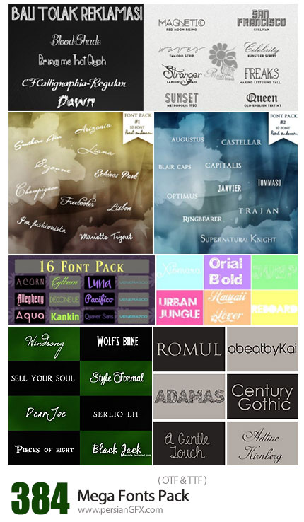 دانلود مجموعه فونت های انگلیسی متنوع - Mega 384 Fonts Pack