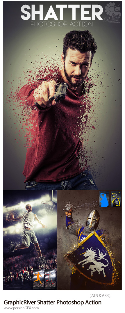 دانلود اکشن فتوشاپ ایجاد افکت ذرات خرد شده بر روی تصاویر از گرافیک ریور - GraphicRiver Shatter Photoshop Action