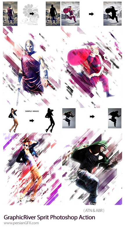 دانلود اکشن فتوشاپ ایجاد افکت خطوط مورب گرافیکی بر روی تصاویر از گرافیک ریور - GraphicRiver Sprit Photoshop Action